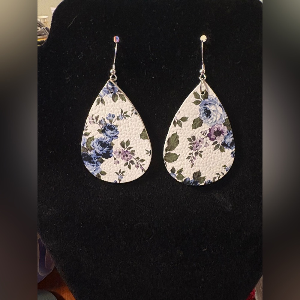 Floral Leather Teardrop Earrings
